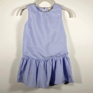 Forever 21 Girls Dress Sz 5/6 Blue White Stripes Sleeveless Drop Waist Zipper